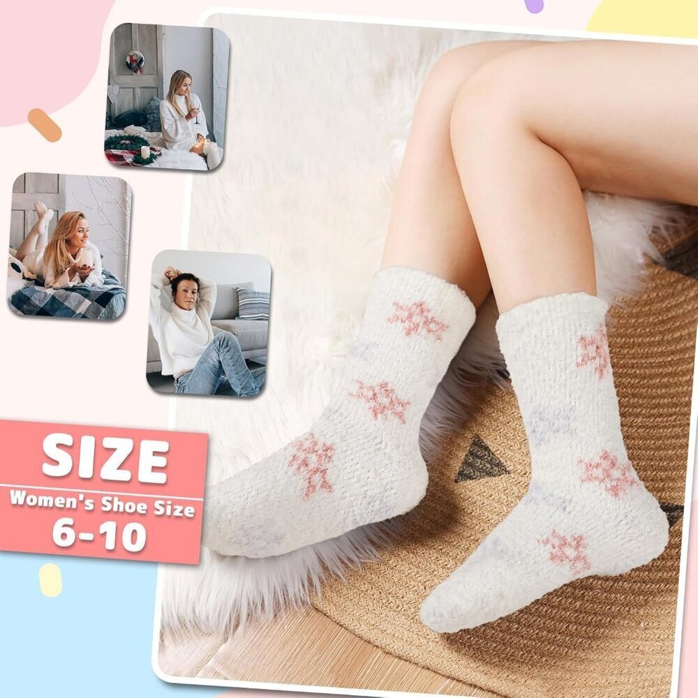Women's Fuzzy Socks 5 Pairs for Warm Fluffy Cozy Winter Soft Home Slipper Socks - Picture 6 of 7